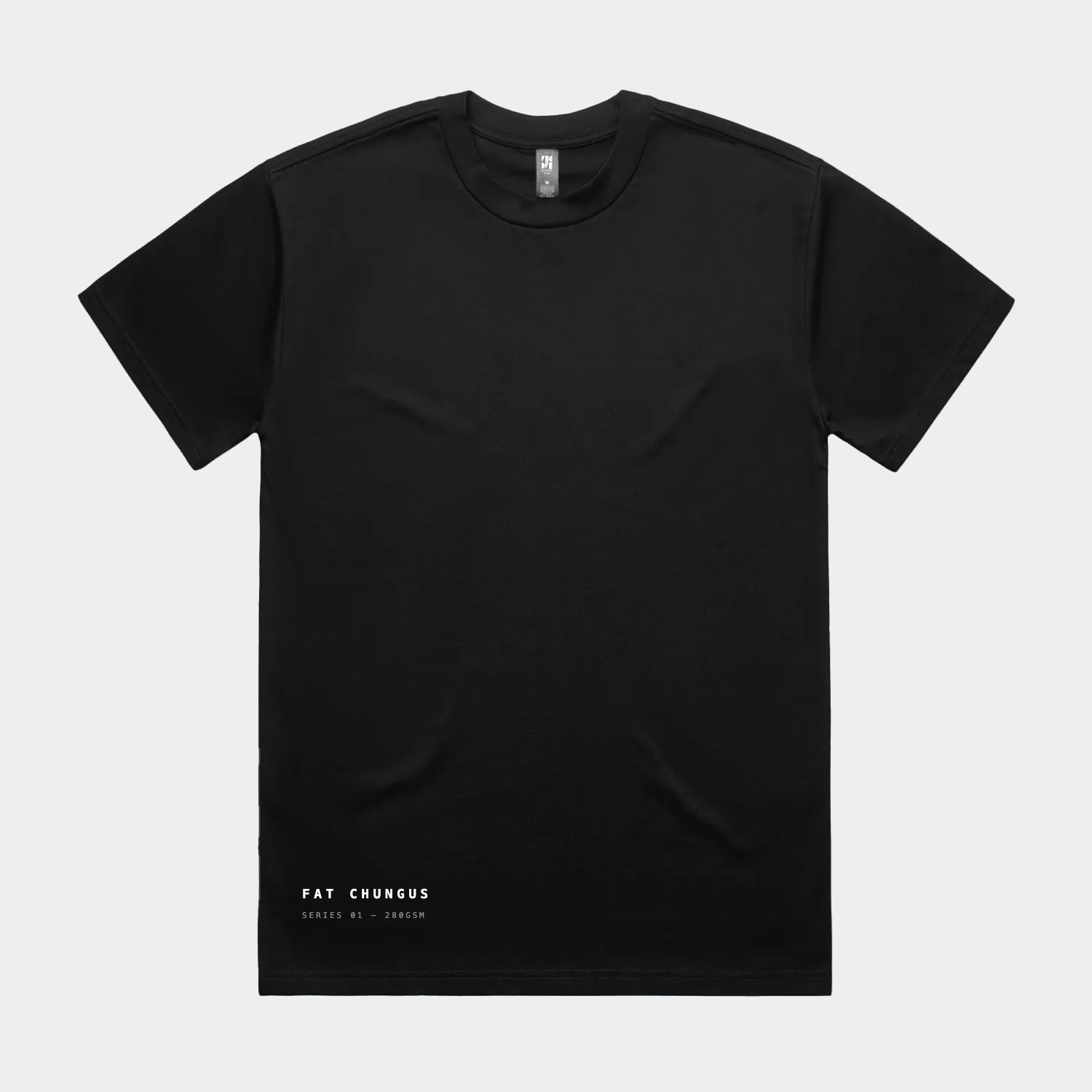 FC-T03 QUIET — mono caps hem print on black heavyweight tee